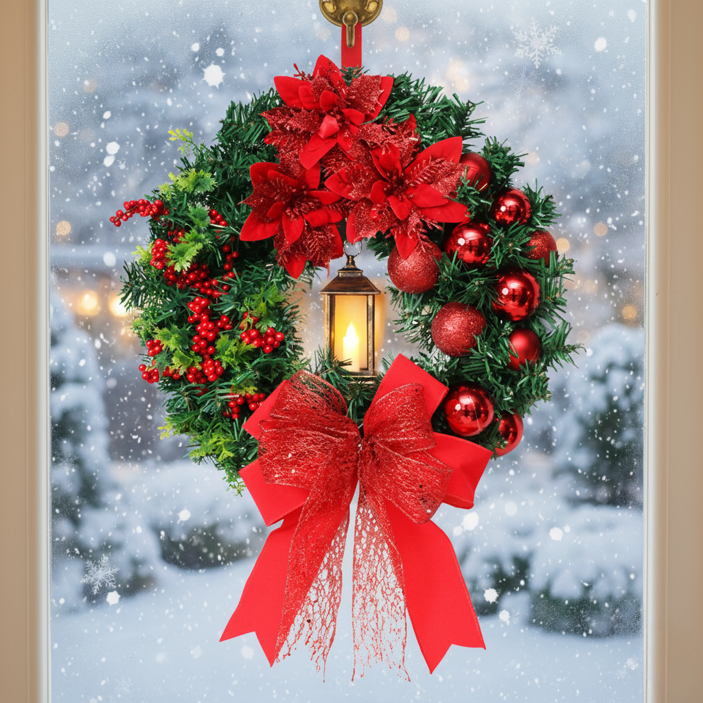WREATHLUME – Christmas Lantern Wreath with Ornaments & Cozy Glow