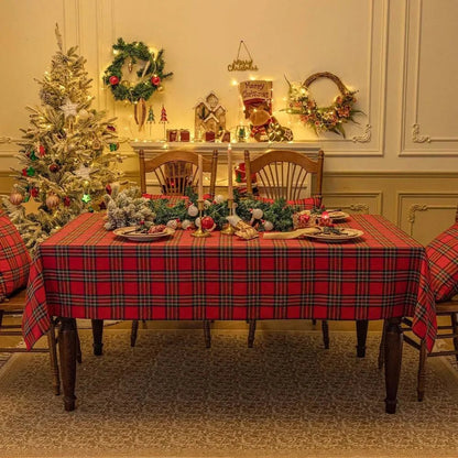 WarmHoliday Festive Checked Tablecloth - Durable Polyester for Christmas Decor 2