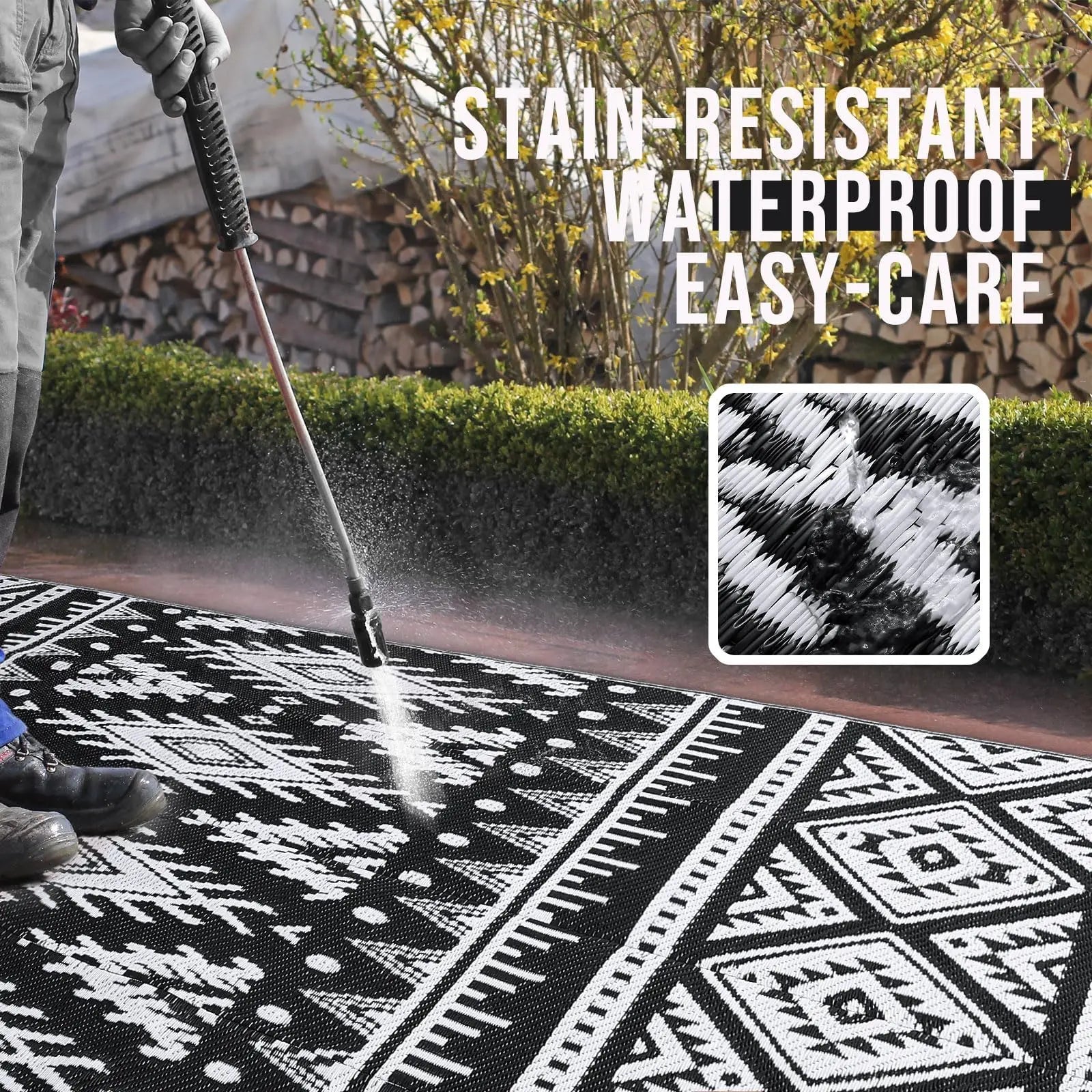 Waterproof Reversible Outdoor Rug - Durable Plastic Straw Mat for Patio & Picnic 1