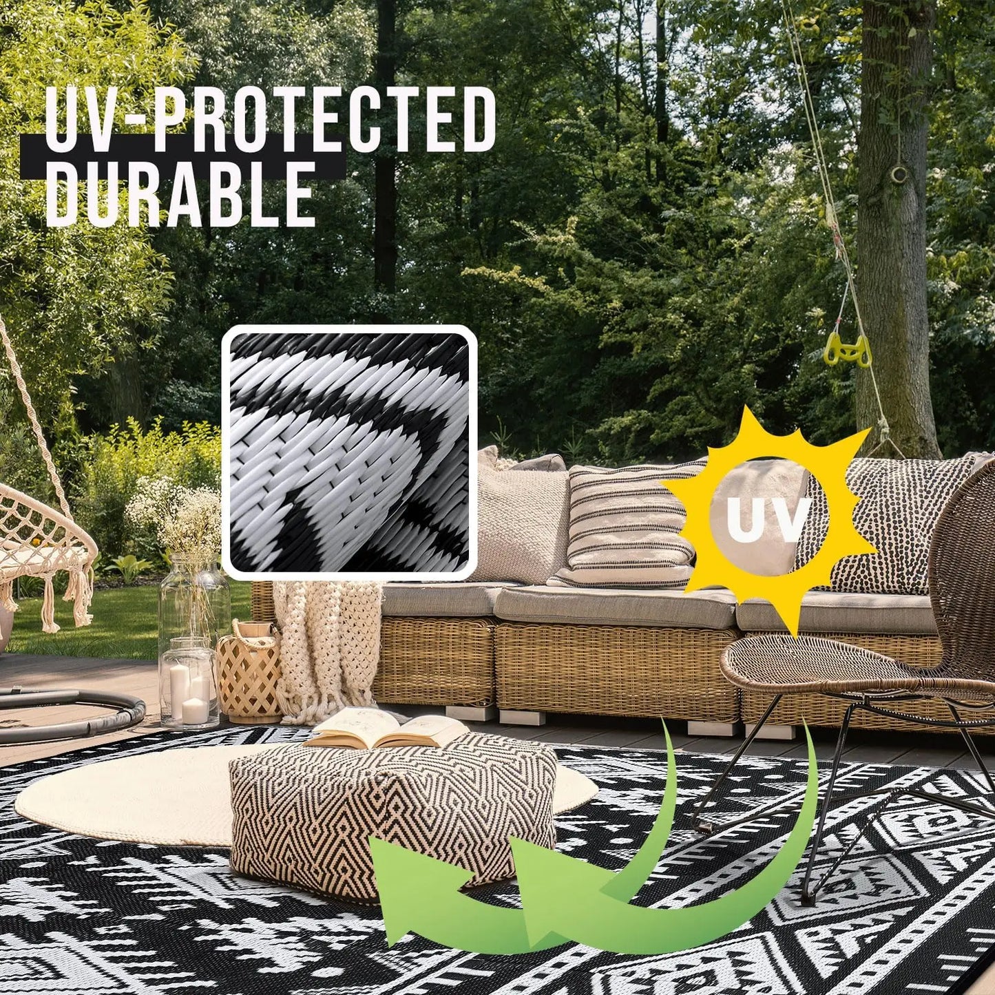 Waterproof Reversible Outdoor Rug - Durable Plastic Straw Mat for Patio & Picnic 2