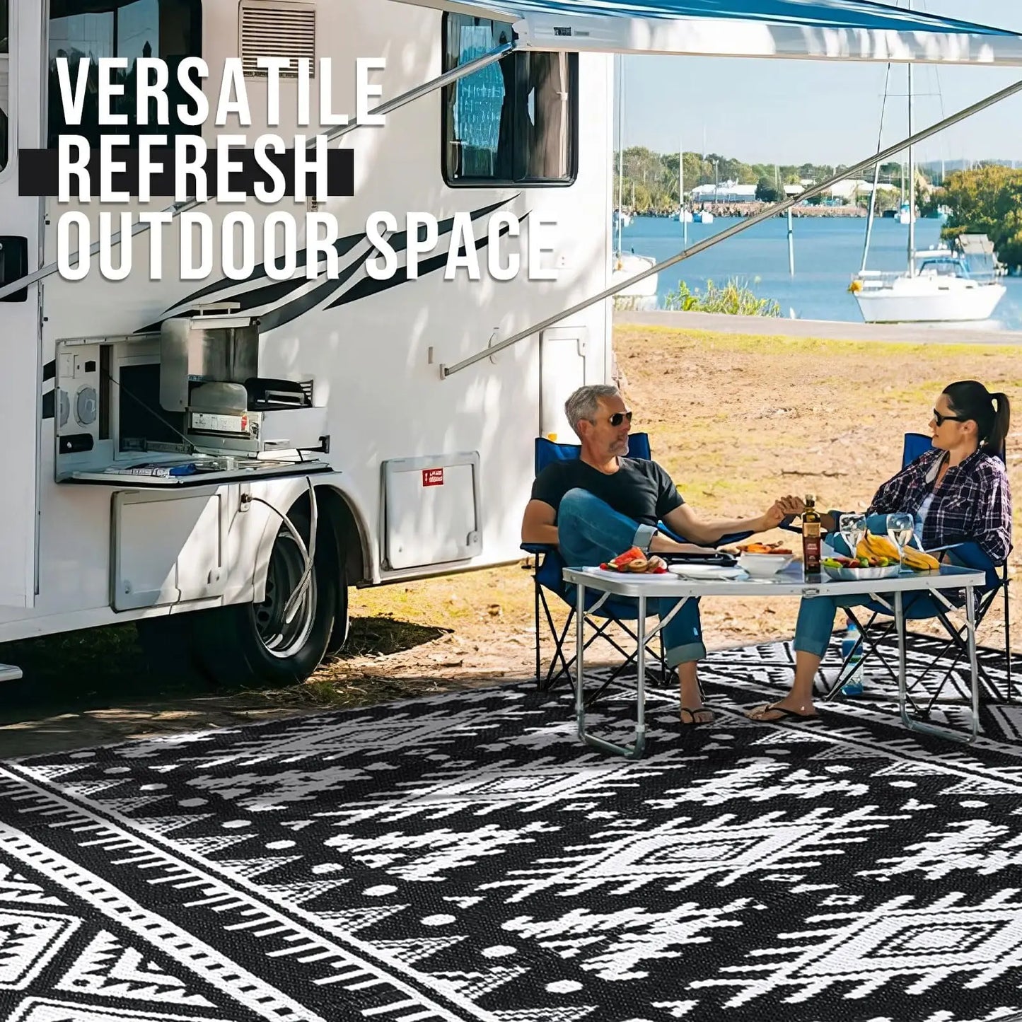 Waterproof Reversible Outdoor Rug - Durable Plastic Straw Mat for Patio & Picnic 4