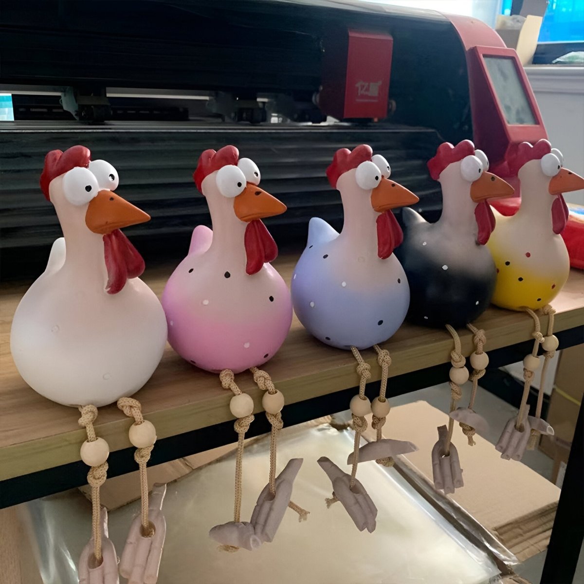 Whimsy Big-Eyed Chicken Statue - Weatherproof Resin Rooster Garden Decor 2