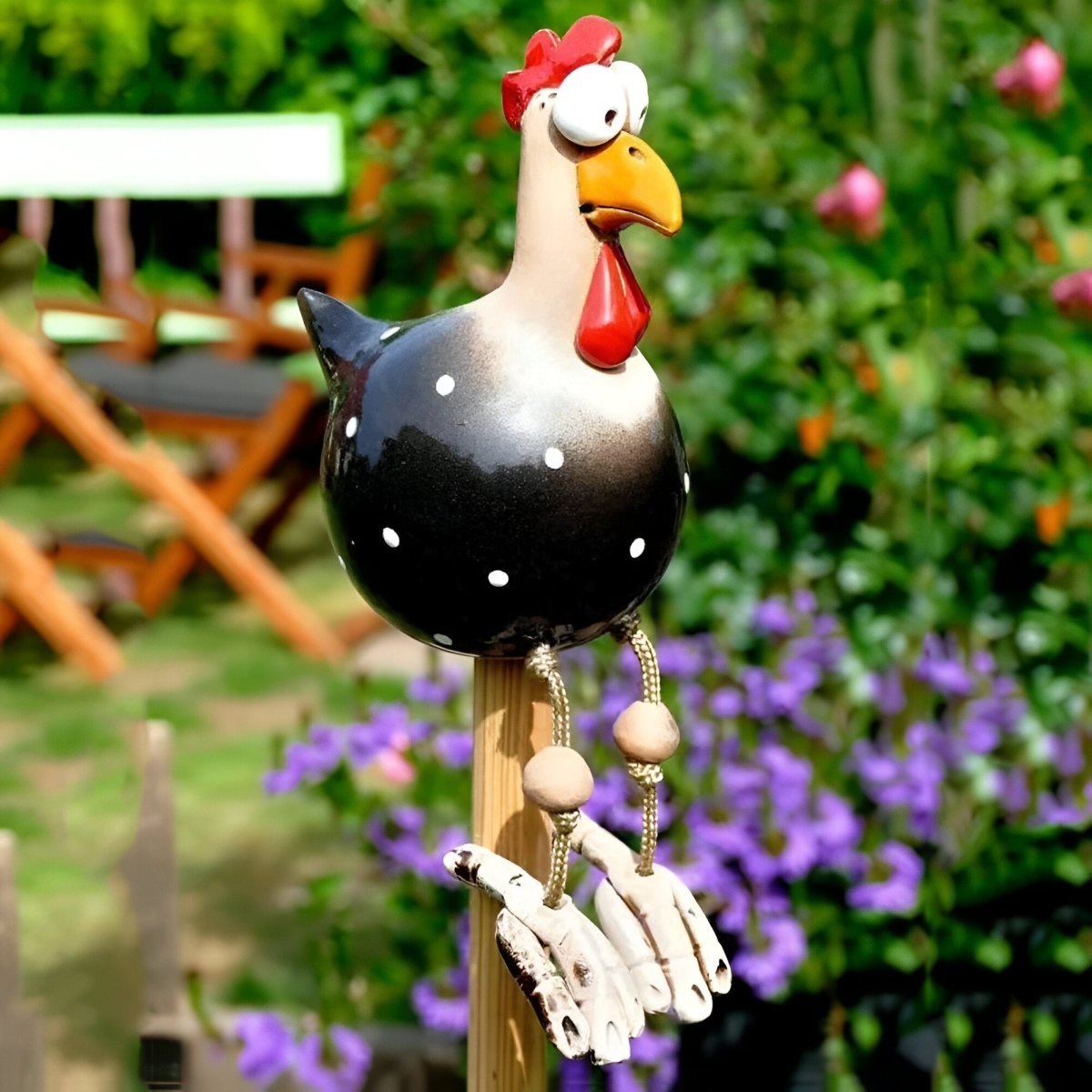 Whimsy Big-Eyed Chicken Statue - Weatherproof Resin Rooster Garden Decor 4