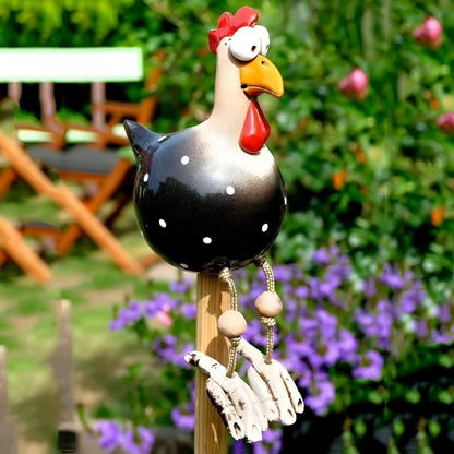 Whimsy Big-Eyed Chicken Statue - Weatherproof Resin Rooster Garden Decor 4