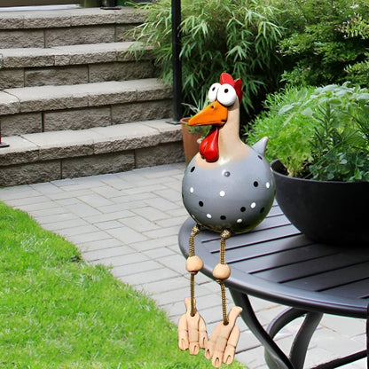 Whimsy Big-Eyed Chicken Statue - Weatherproof Resin Rooster Garden Decor 5