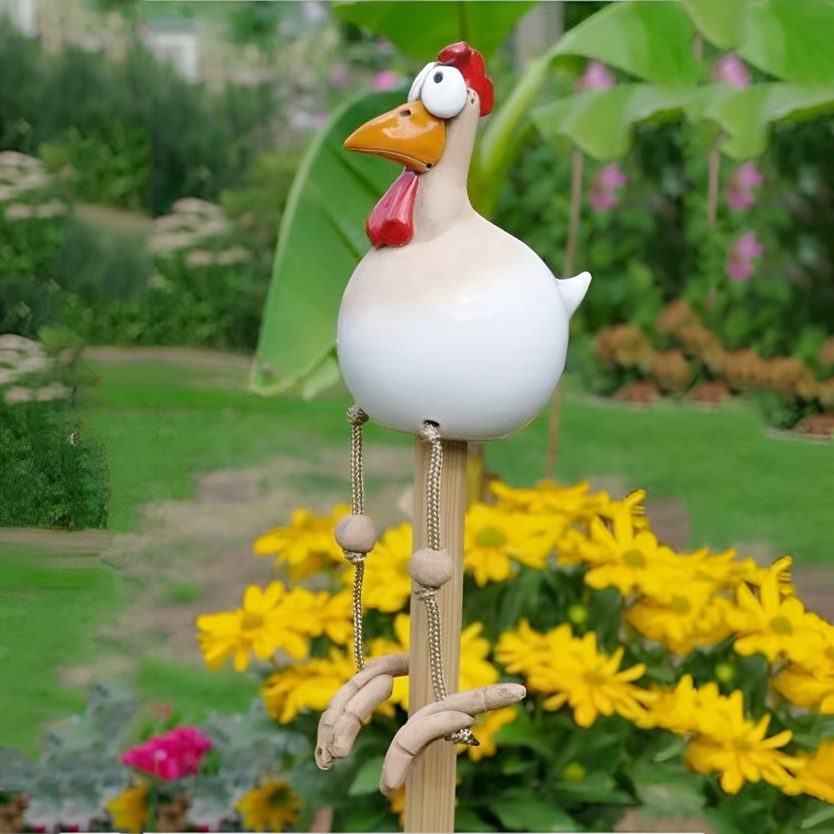 Whimsy Big-Eyed Chicken Statue - Weatherproof Resin Rooster Garden Decor 6
