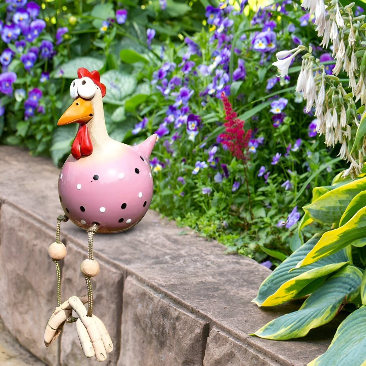 Whimsy Big-Eyed Chicken Statue - Weatherproof Resin Rooster Garden Decor 7