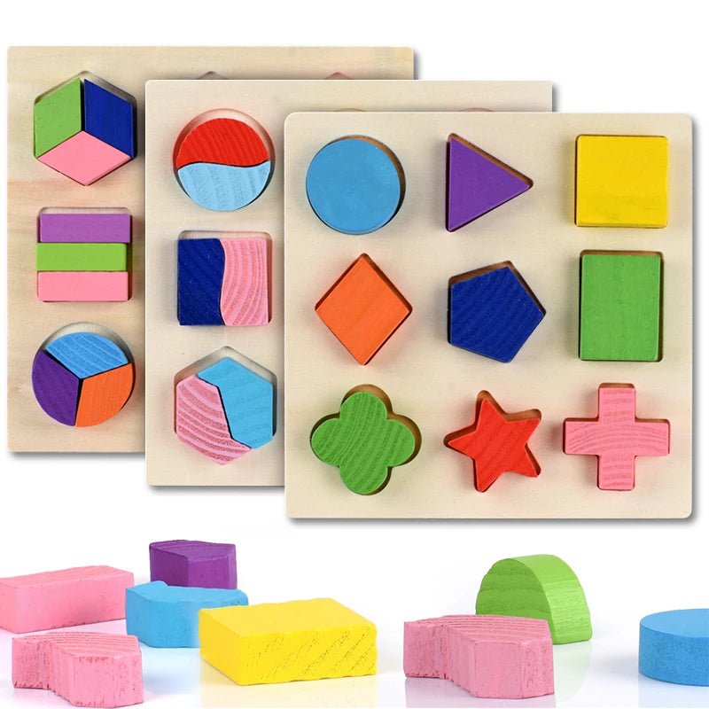 Wooden Geometric Shapes Montessori Puzzle Sorting Math Bricks Preschool Learning Educational Game Baby Toddler Toys for Children 0
