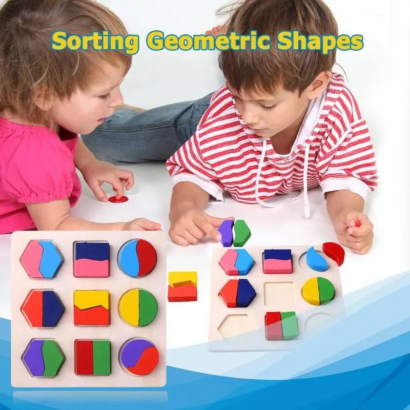 Wooden Geometric Shapes Montessori Puzzle Sorting Math Bricks Preschool Learning Educational Game Baby Toddler Toys for Children 2