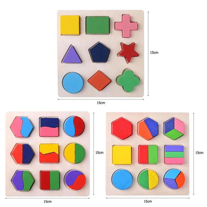 Wooden Geometric Shapes Montessori Puzzle Sorting Math Bricks Preschool Learning Educational Game Baby Toddler Toys for Children 5