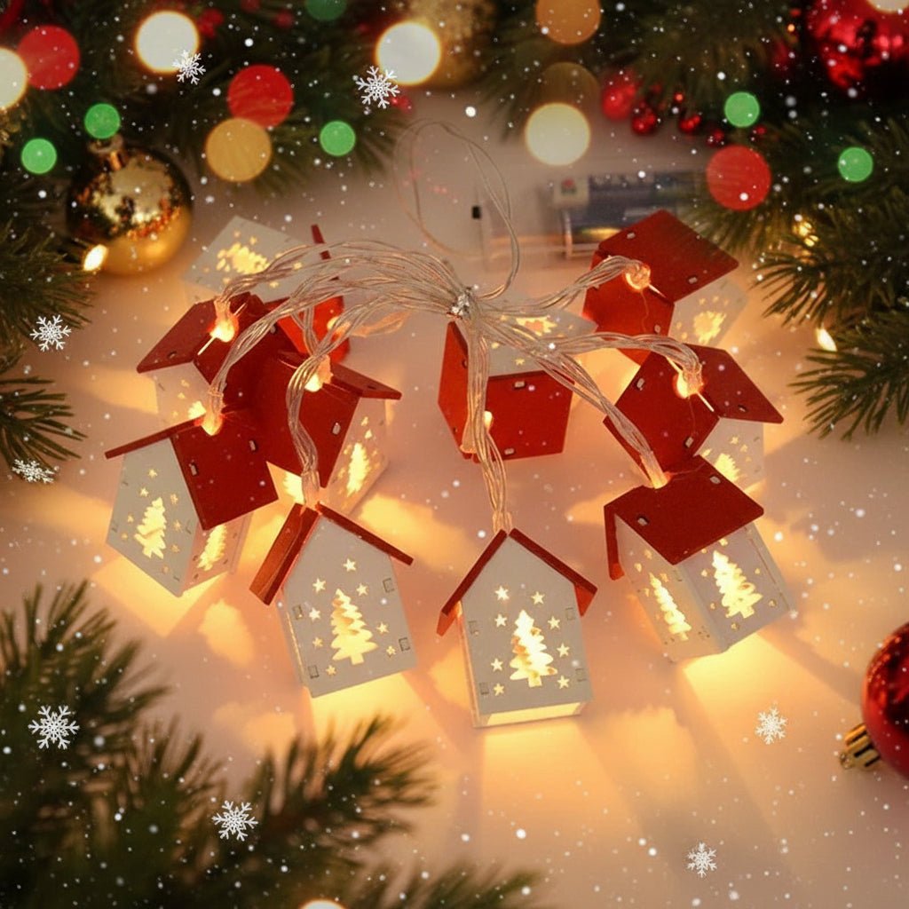 Wooden LED House Light Strip – Cozy Christmas Decoration with Warm White Xmas Lights 0