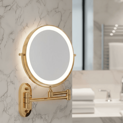 REFLECTIQ – Elegant Rechargeable Gold Mirror with Bright LED Ring & 10X Lens