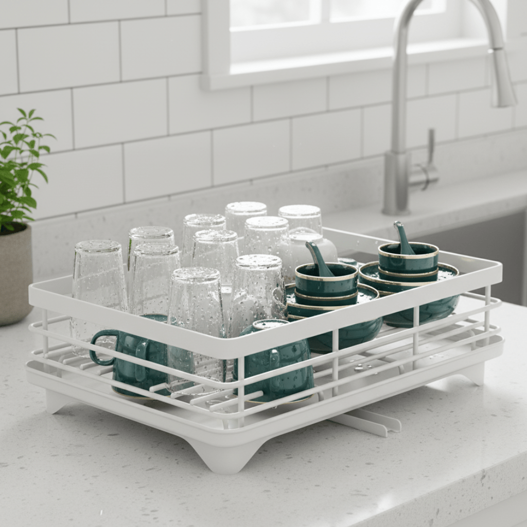 DRYNEAT – Elegant Dish Drying Rack - Space-Saving Stainless Steel Kitchen Organizer
