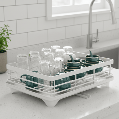 DRYNEAT – Elegant Dish Drying Rack - Space-Saving Stainless Steel Kitchen Organizer