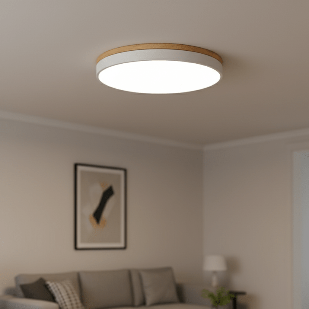 NATULITE – LED Ceiling Light with Wood Grain Finish & Subtle Green Border
