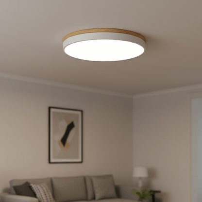NATULITE – LED Ceiling Light with Wood Grain Finish & Subtle Green Border