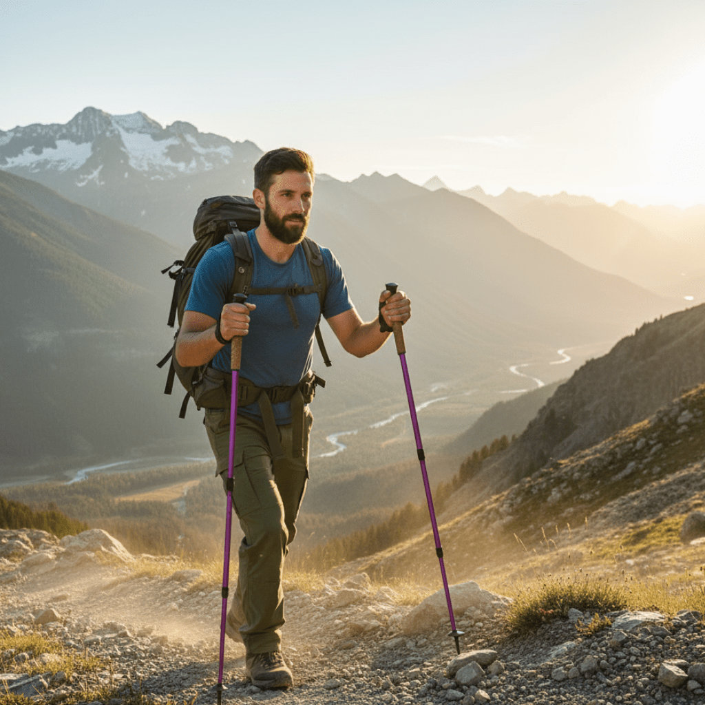 TREKCORE –  lightweight telescopic trekking sticks with cork handle