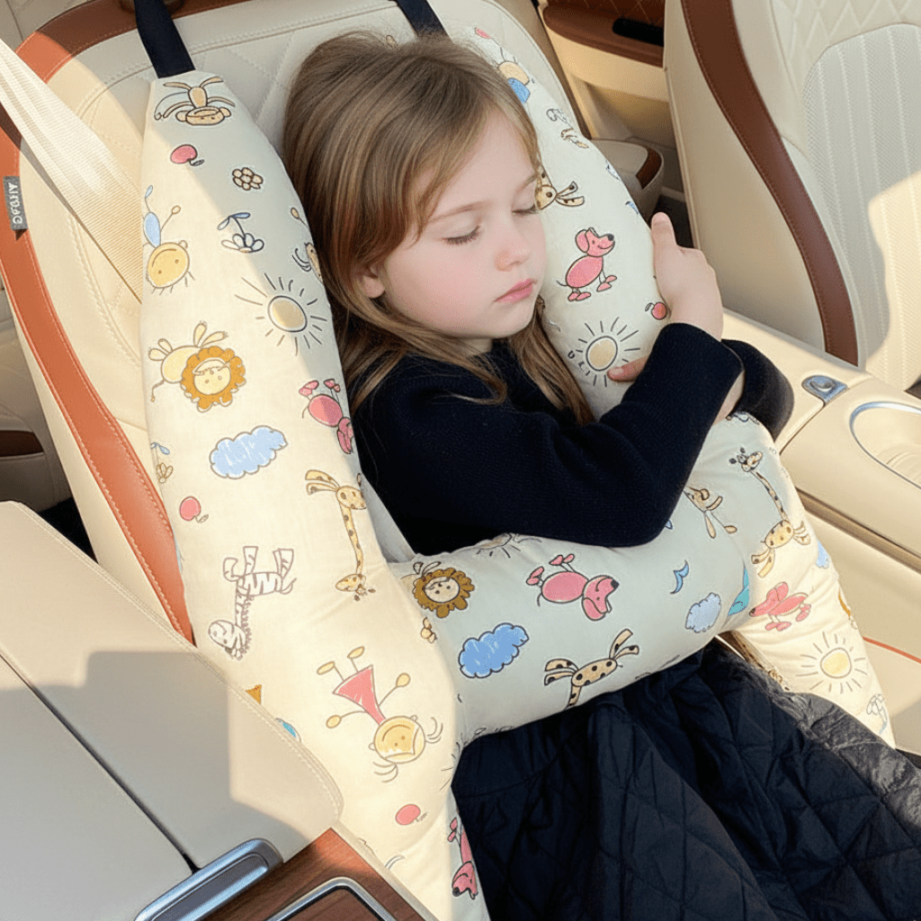 KIDSCOMFORT – Ergonomic Car Pillow with Soft Fabric and Playful Prints