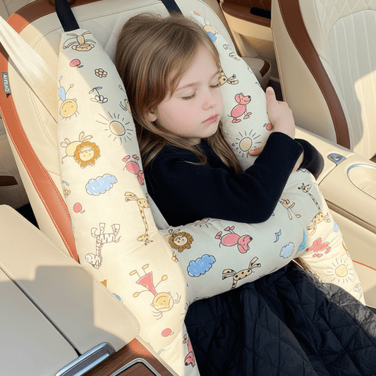 KIDSCOMFORT – Ergonomic Car Pillow with Soft Fabric and Playful Prints