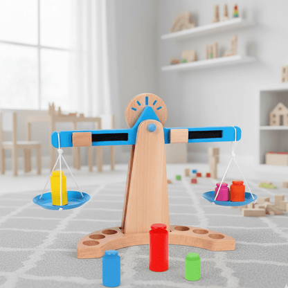 BRIGHTMIND – Wooden Balance Scale Educational Toy for Understanding Weight & Balance