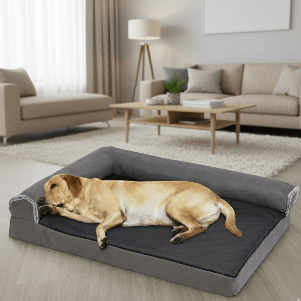 PAWMORY – L-Shape Memory Foam Dog Sofa - Waterproof Cover & Anti-Slip Base