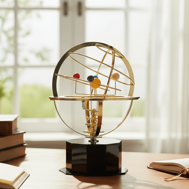 ASTROGLOBE – Brass Solar System Model with All 9 Hand-Sculpted Planets