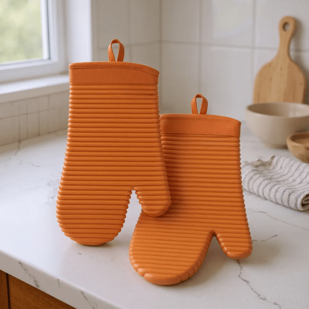 HEATGRIP – Ribbed Soft Silicone Oven Mitten for Safe Cooking