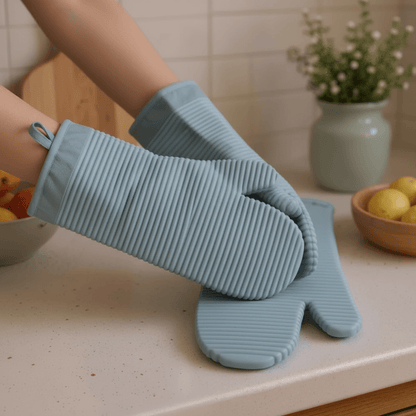 HEATGRIP – Ribbed Soft Silicone Oven Mitten for Safe Cooking