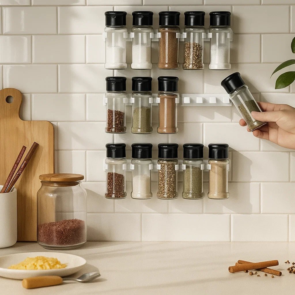 STICKSPICE – Wall-Mounted Adhesive Spice Rack for Efficient Kitchen Storage