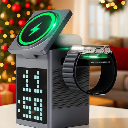 PIXCHARGE – 3-in-1 Wireless Charger with Bluetooth Speaker & LED Clock Display