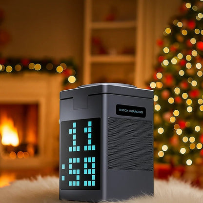 PIXCHARGE – 3-in-1 Wireless Charger with Bluetooth Speaker & LED Clock Display