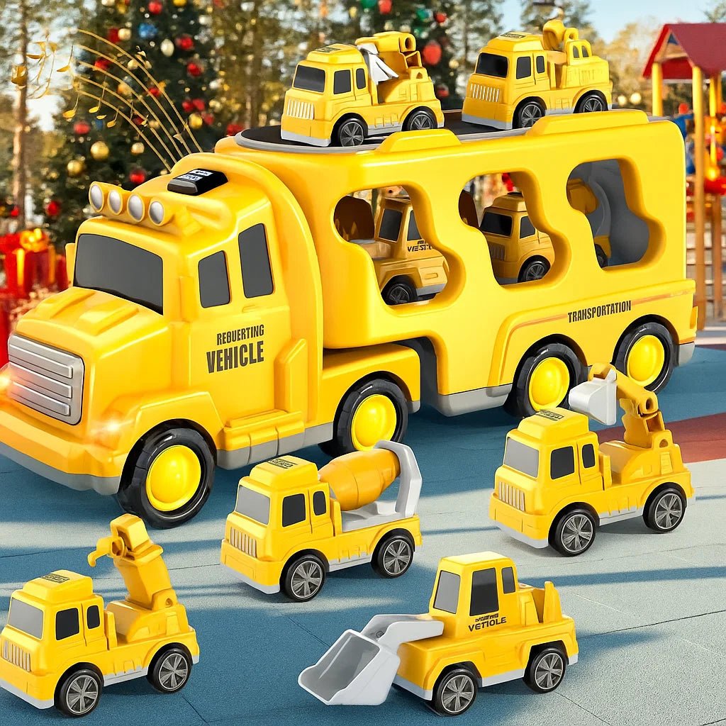 PLAYMOVER – Interactive Light & Sound Transporter Toy with Fire & Construction Vehicles
