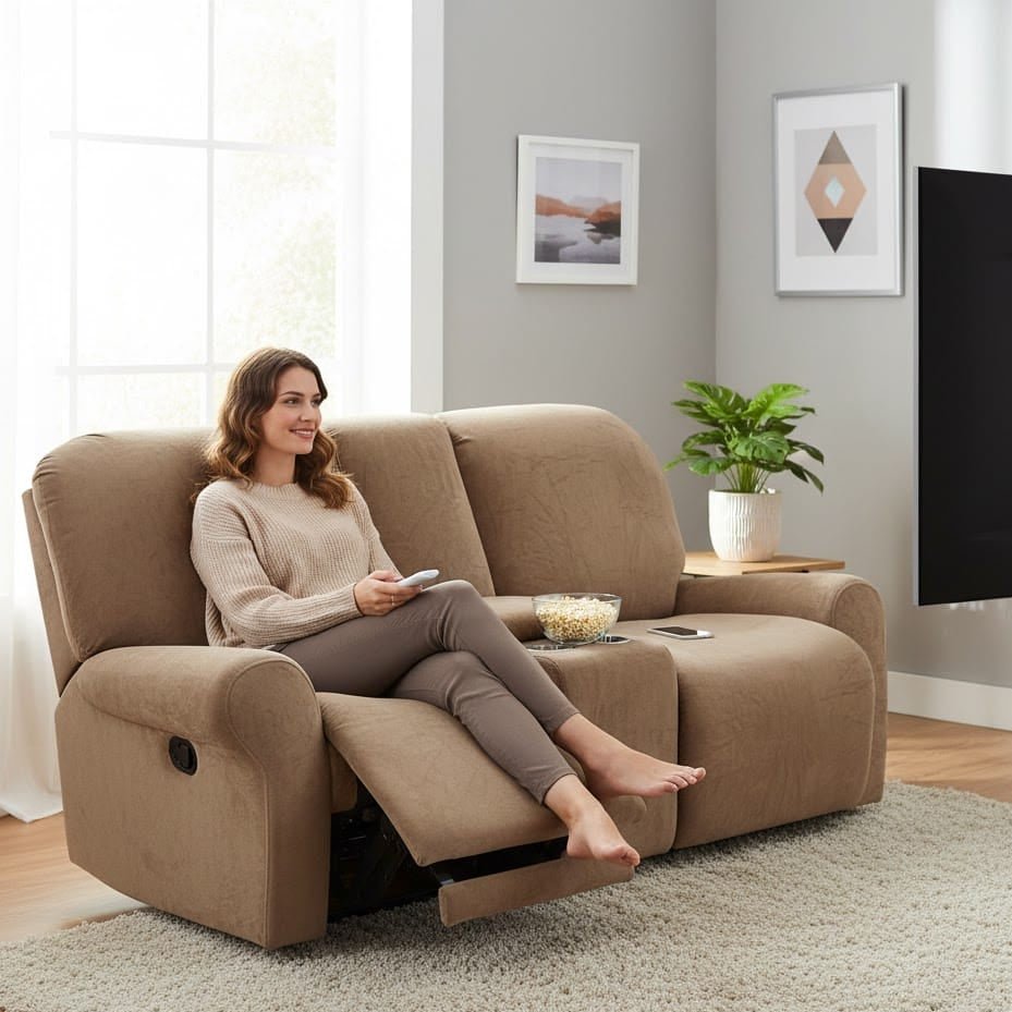 COMFYDUO – Love-Seat Recliner Cover with Cup Holders, Non-Slip Soft Sofa Slipcover