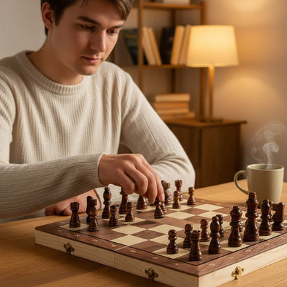 WOODMAG CHESS – Magnetic Wooden Chess Set, Foldable & Travel-Friendly