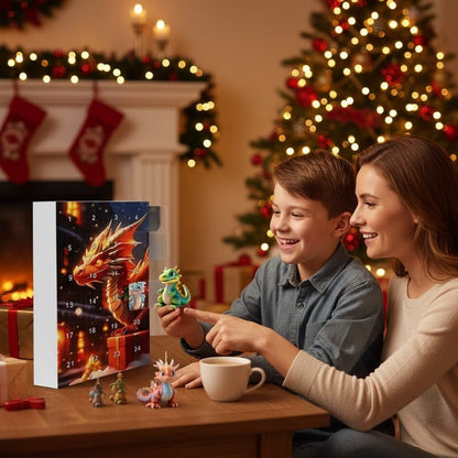 DRAGONTIME – 24pcs 2D Christmas Dragon Advent Calendar with Acrylic Ornaments