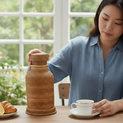 RATTANWARM – 1L Handwoven Rattan Vacuum Flask for Tea & Coffee