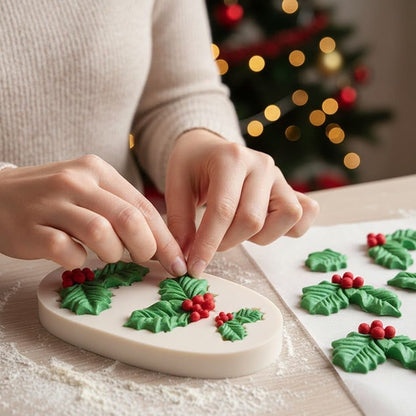 HOLLYBELLS – Christmas Silicone Mold with Holly Leaves & Bells for Fondant & Chocolate