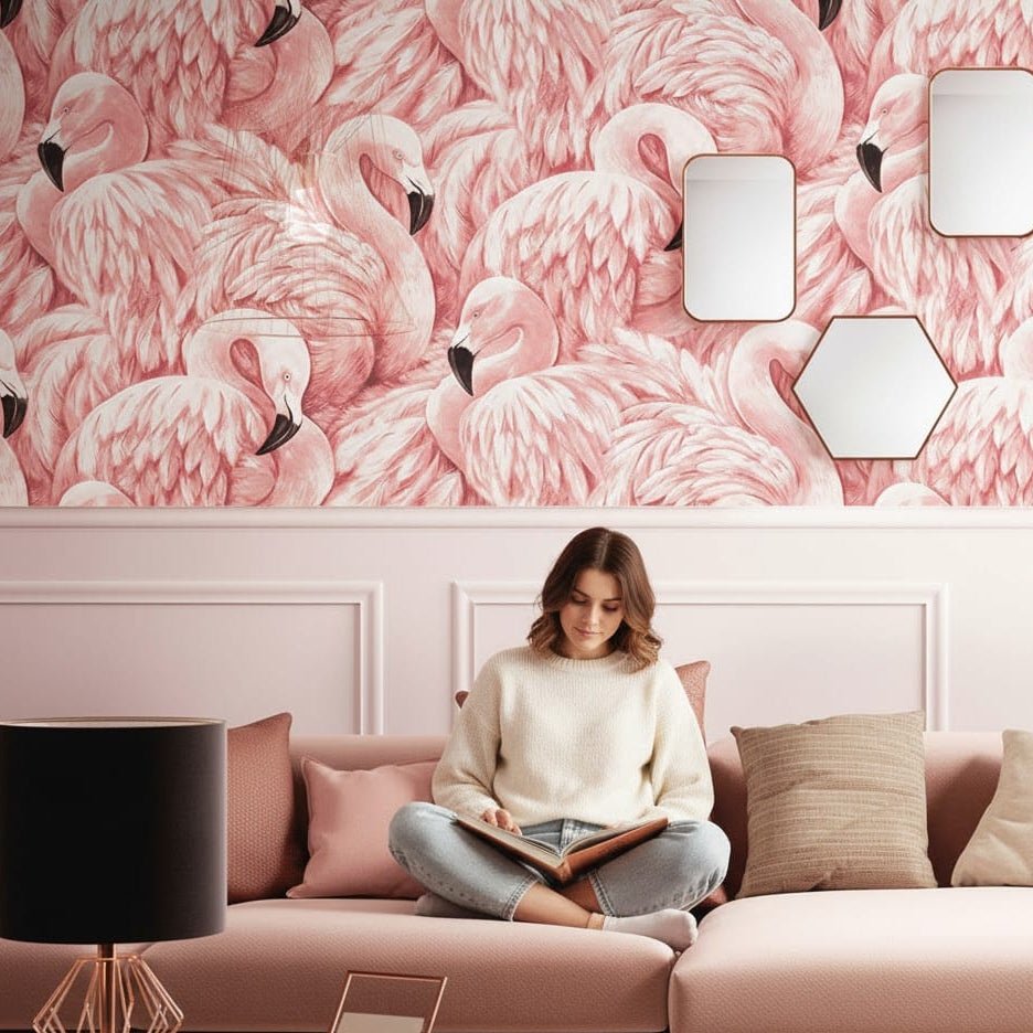 FLAMINGLOW – Tropical Flamingo Wallpaper Roll for Girls’ Bedroom, Soft Pink, 33ft x 20.5in