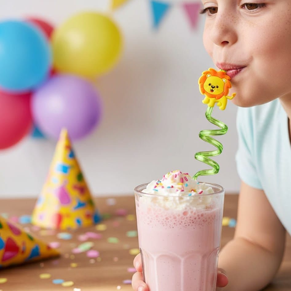 JUNGLESTRAWS – Reusable Animal-Themed Plastic Straws for Kids’ Parties
