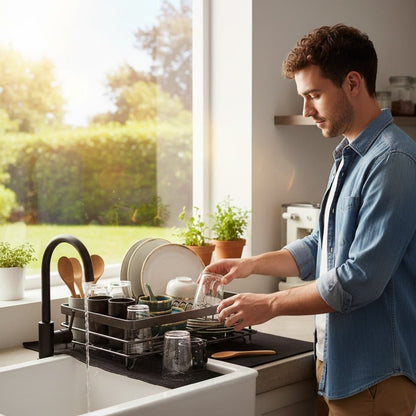 DRYFLEX – Adjustable Stainless Steel Dish Drying Rack, Compact & Foldable for Small Kitchens