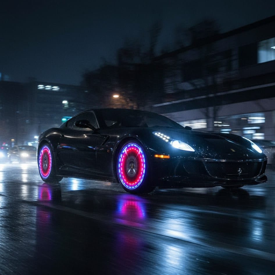 SOLARSPIN – 12-LED Solar Valve Cap Lights with 4 Flash Modes for Car Wheels